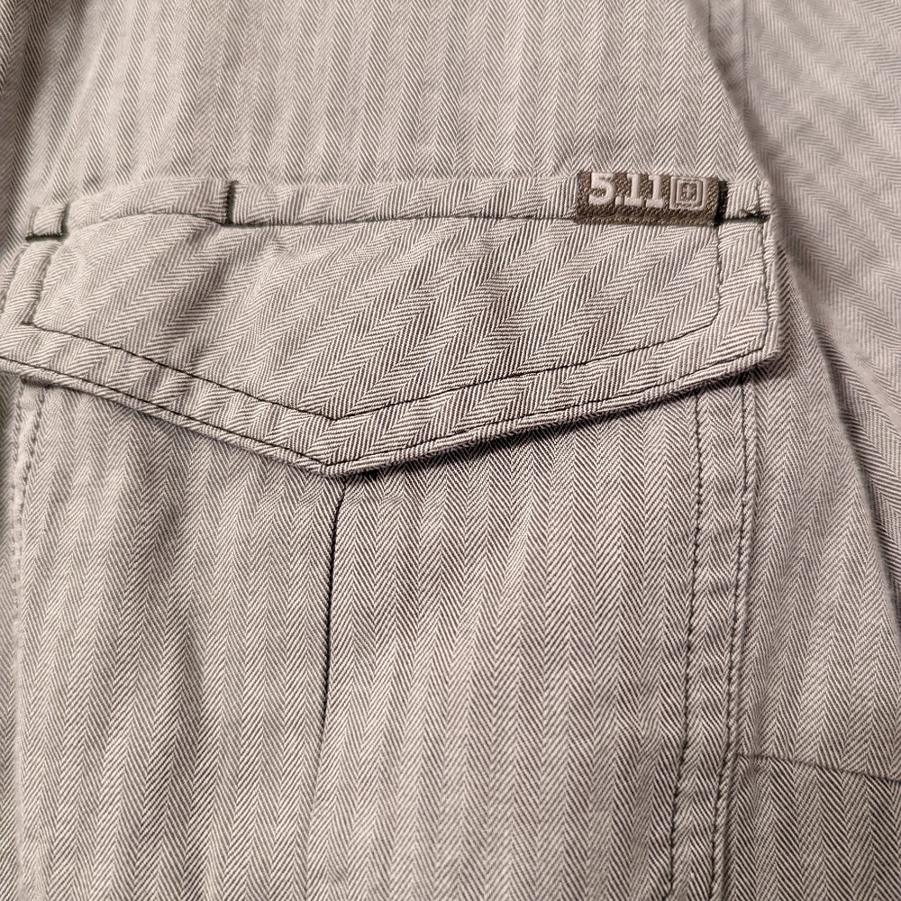 5.11 Tactical Large Cotton Long Sleeve Gray Stripped Button Down - Picture 3 of 7